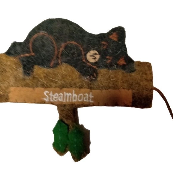 Steamboat Colorado Black Bear Christmas Ornament Hand Made Recycled Wool - Picture 1 of 5